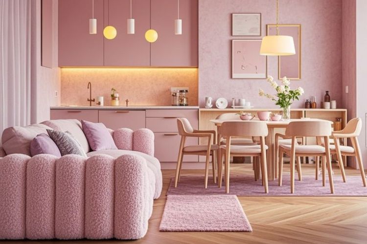 Merész Barbie stílusú konyha color drenching és rózsaszín falfesték