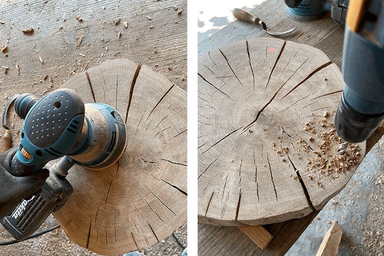 fakorong feluletenek csiszolasa es furasa feluletkezeles elott sima felulet es tartos diy fa dekoracio keszitesehez